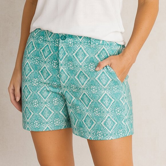 Caribbean Joe Blue Shorts Size 10 Printed Geometric Lightweight Resortwear - Picture 1 of 13